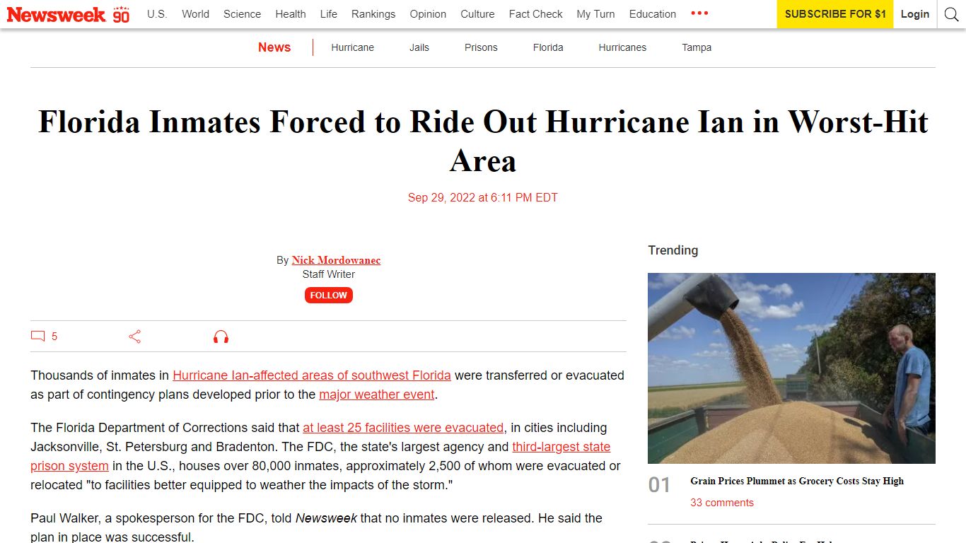 Florida Inmates Forced to Ride Out Hurricane Ian in Worst ... - Newsweek